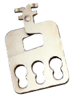 A metal lock with holes

Description automatically generated